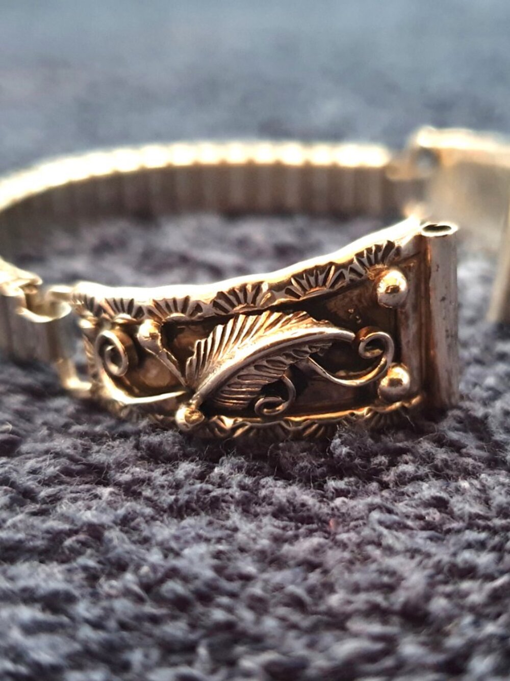 Vintage 1970s Navajo C. Lee Signed Sterling Silver Feather Watch Band